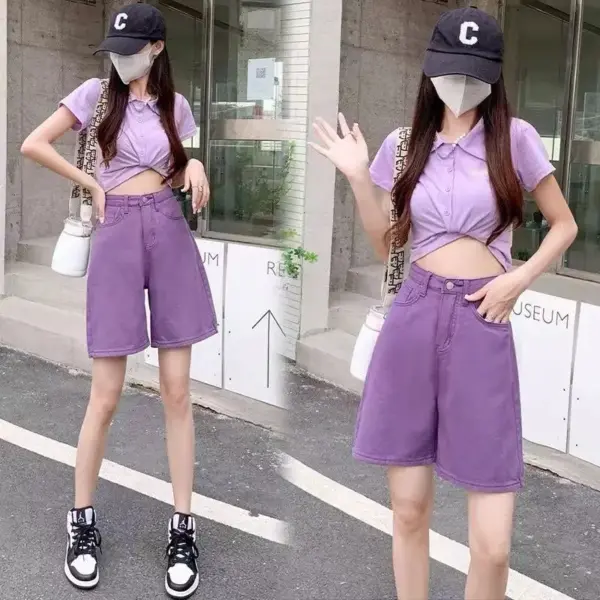 Women's High Waist Wide Leg Denim Shorts: Fashionable Streetwear Summer Shorts - Image 6