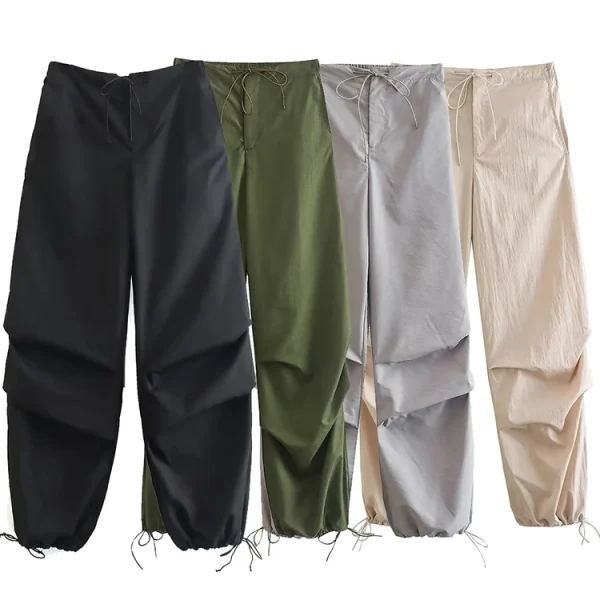 Hot selling Women Fashion Parachute Cargo Pants Vintage Jogging Trousers High Elastic Waist Female Chic Lady Boot Cut 2023 2