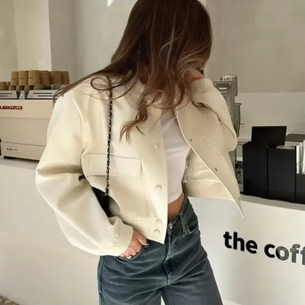 2025 Women's Buttoned Bomber Jacket: Long Sleeve Solid Y2K Top - Image 3