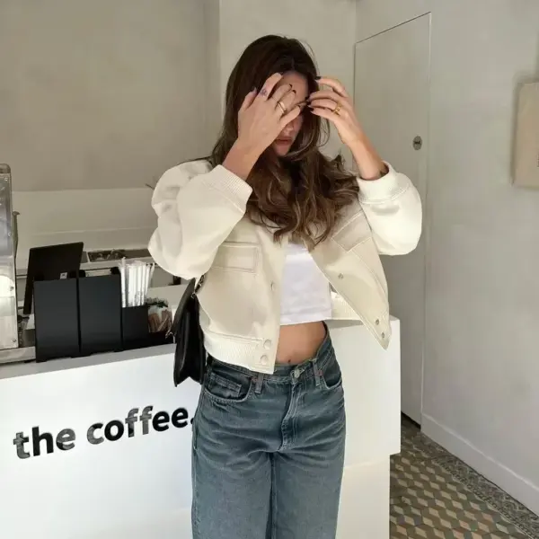 2025 Women's Buttoned Bomber Jacket: Long Sleeve Solid Y2K Top - Image 4