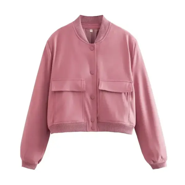 2025 Women's Buttoned Bomber Jacket: Long Sleeve Solid Y2K Top - Image 6
