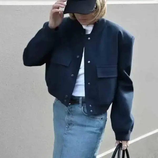 2025 Women's Buttoned Bomber Jacket: Long Sleeve Solid Y2K Top