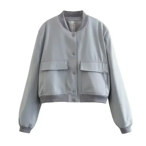 2025 Women's Buttoned Bomber Jacket: Long Sleeve Solid Y2K Top - Image 9