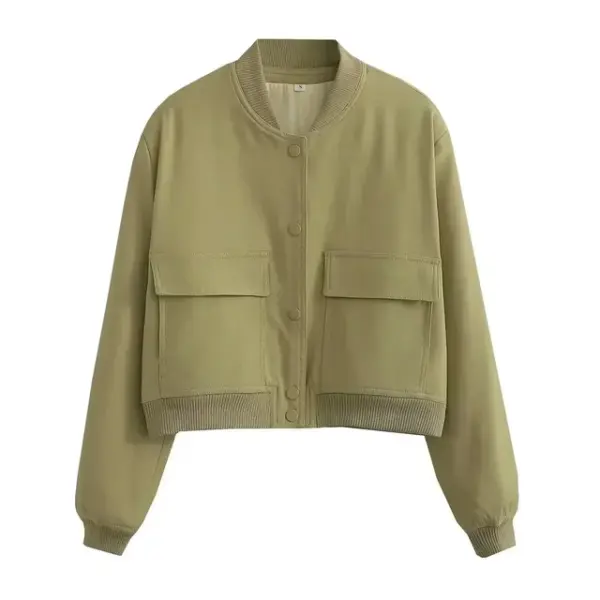 2025 Women's Buttoned Bomber Jacket: Long Sleeve Solid Y2K Top - Image 10