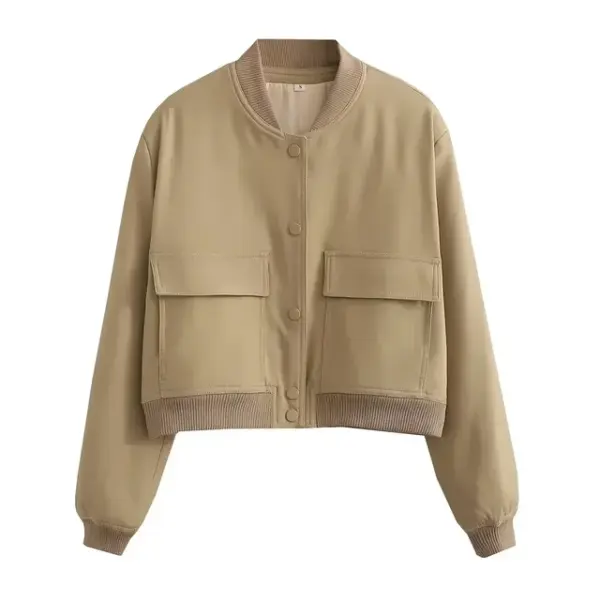 2025 Women's Buttoned Bomber Jacket: Long Sleeve Solid Y2K Top - Image 12