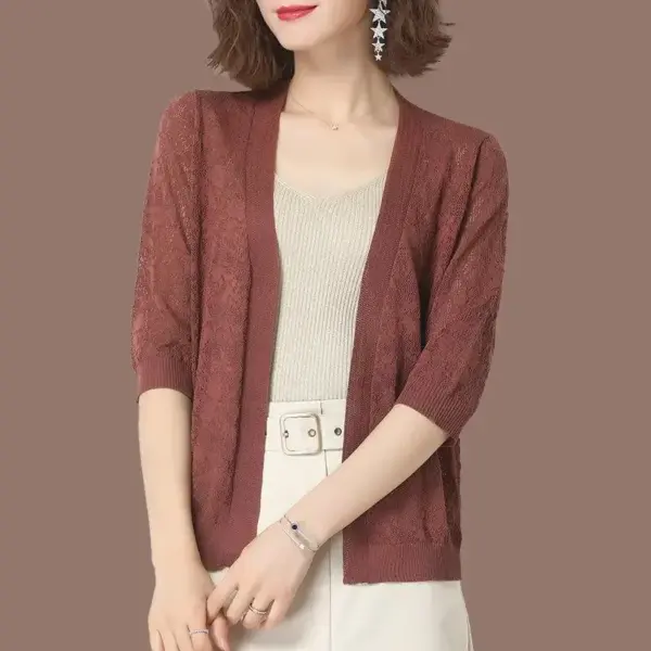 Women's Spring/Summer Lace Jacket: Long-Sleeved Shirt Blouse - Image 3