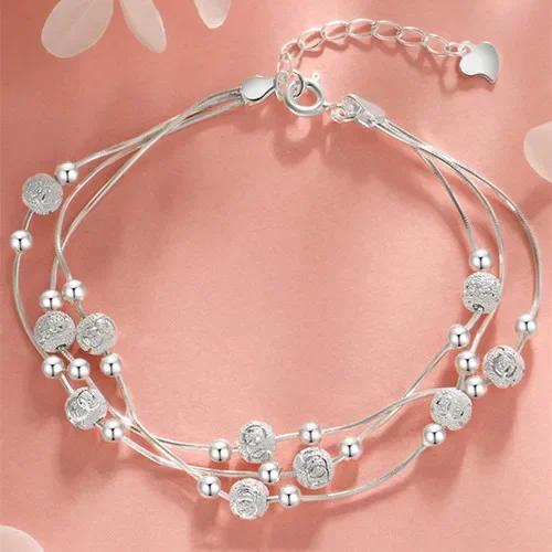 925 Sterling Silver Bracelet Partial Pearls Knots Bracelet for Women Fashion Luxury Design Bead Jewelry Charm Bracelet Gift – silver 05 13