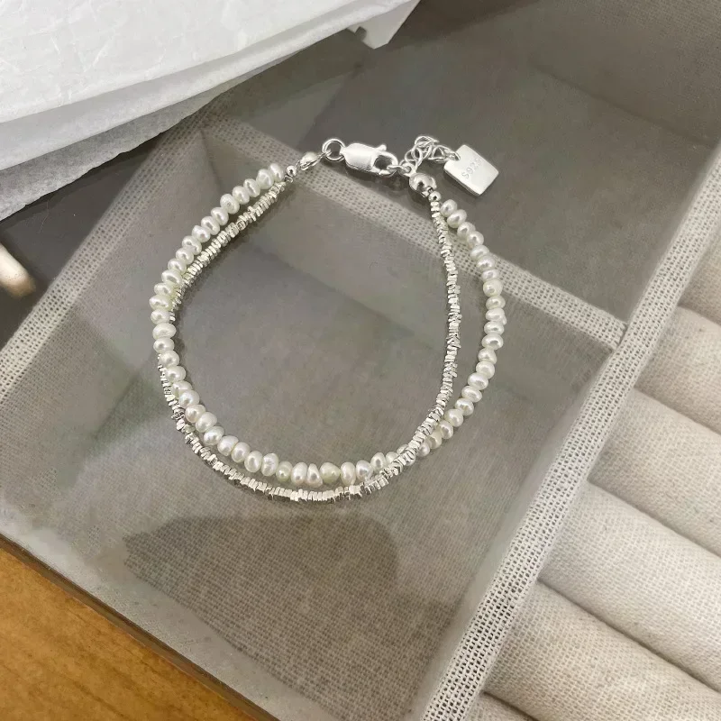 925 Sterling Silver Bracelet Partial Pearls Knots Bracelet for Women Fashion Luxury Design Bead Jewelry Charm Bracelet Gift – Pearl 02 11