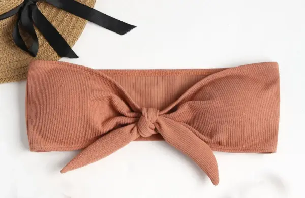 Women's Sexy Tube Top Split Bikini Set with Bow Detail - Image 6