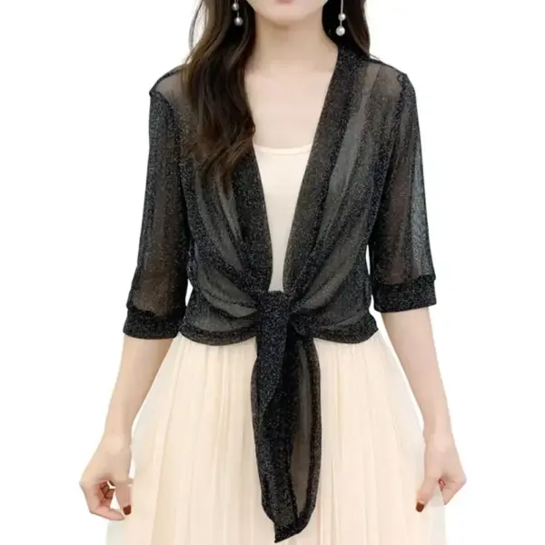 Sheer Glitter Lace-up Cardigan: Women's See-through Summer Jacket - Image 3