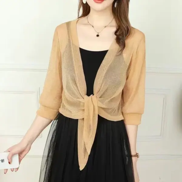 Sheer Glitter Lace-up Cardigan: Women's See-through Summer Jacket - Image 5