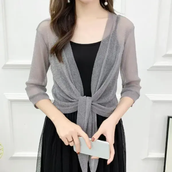 Sheer Glitter Lace-up Cardigan: Women's See-through Summer Jacket