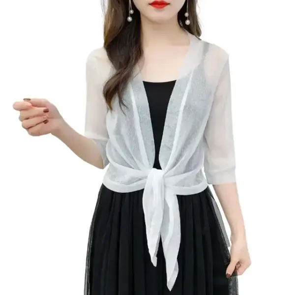 Sheer Glitter Lace-up Cardigan: Women's See-through Summer Jacket - Image 10