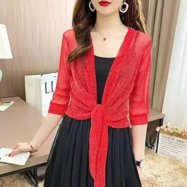Sheer Glitter Lace-up Cardigan: Women's See-through Summer Jacket - Image 11
