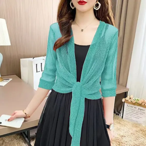 Sheer Glitter Lace-up Cardigan: Women's See-through Summer Jacket - Image 13