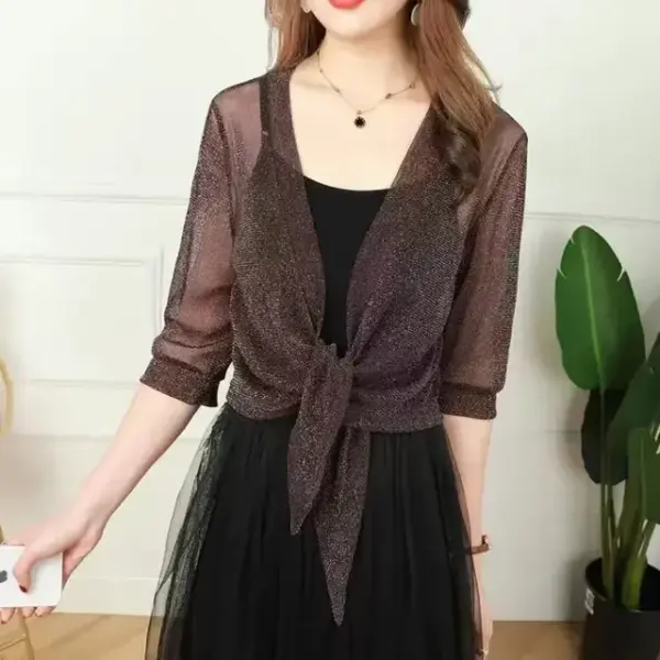 Sheer Glitter Lace-up Cardigan: Women's See-through Summer Jacket - Image 14