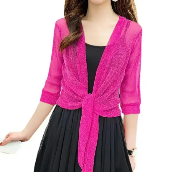 Sheer Glitter Lace-up Cardigan: Women's See-through Summer Jacket - Image 15