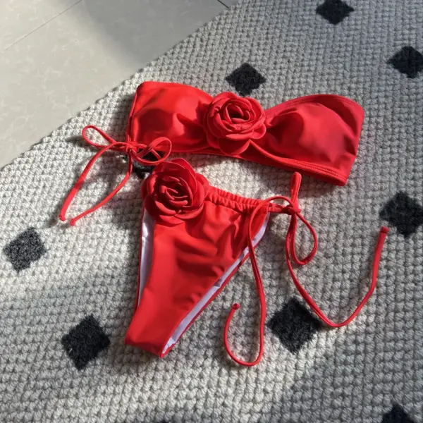 Sexy 2025 Summer Women’s Biquini Set - Strapless Brazilian Thong, Solid Color - Image 2