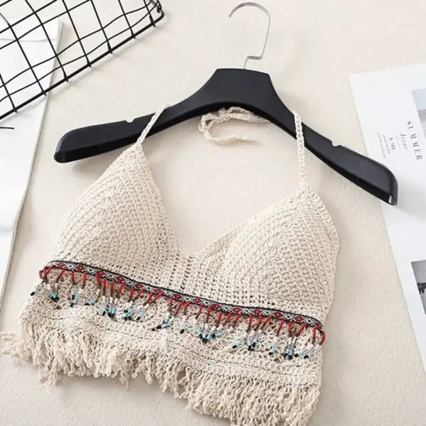 Sexy Boho Beach Halter Swim Bra with Crochet Knit Backless Detail - Women's Swimsuit Top - Image 5