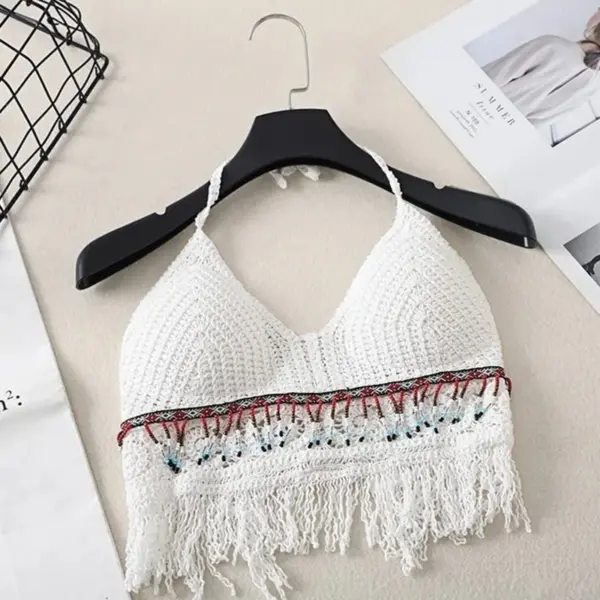 Sexy Boho Beach Halter Swim Bra with Crochet Knit Backless Detail - Women's Swimsuit Top - Image 6