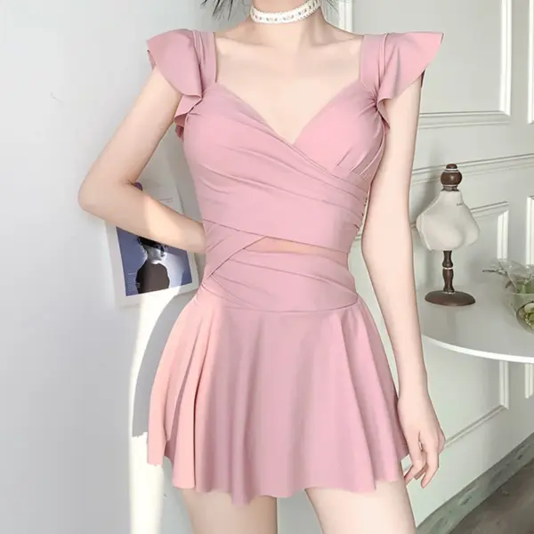 Sexy Off-Shoulder Deep-V One Piece Swimsuit with Ruffle Detail - Women's Bathing Suit - Image 2