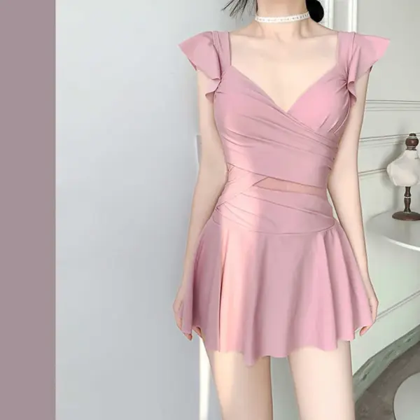 Sexy Off-Shoulder Deep-V One Piece Swimsuit with Ruffle Detail - Women's Bathing Suit - Image 3