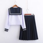 White Three Books JK Uniform Sailor Uniform Female Long Sleeve Student Uniform pleated Skirt Graduation Class Uniform School
