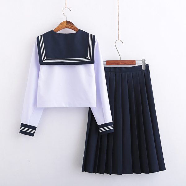 White Three Books JK Uniform Sailor Uniform Female Long Sleeve Student Uniform pleated Skirt Graduation Class Uniform School
