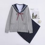 White Three Books JK Uniform Sailor Uniform Female Long Sleeve Student Uniform pleated Skirt Graduation Class Uniform School