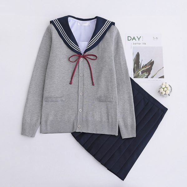 White Three Books JK Uniform Sailor Uniform Female Long Sleeve Student Uniform pleated Skirt Graduation Class Uniform School