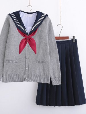 White Three Books JK Uniform Sailor Uniform Female Long Sleeve Student Uniform pleated Skirt Graduation Class Uniform School