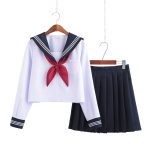 White Three Books JK Uniform Sailor Uniform Female Long Sleeve Student Uniform pleated Skirt Graduation Class Uniform School