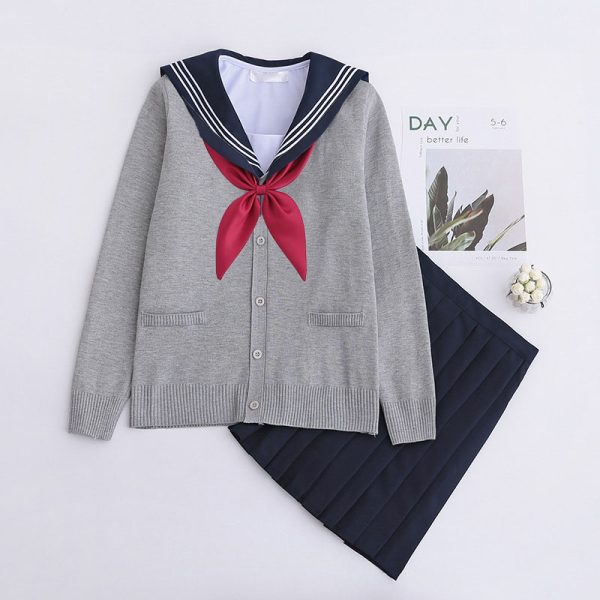White Three Books JK Uniform Sailor Uniform Female Long Sleeve Student Uniform pleated Skirt Graduation Class Uniform School