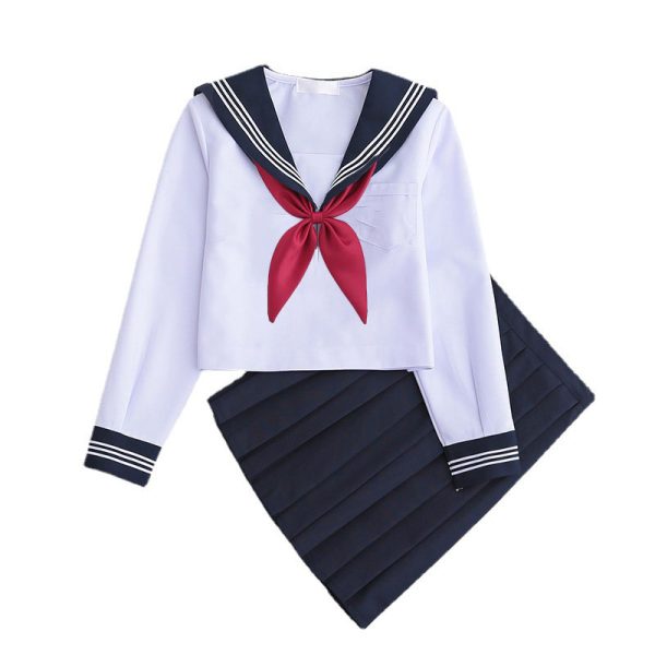 White Three Books JK Uniform Sailor Uniform Female Long Sleeve Student Uniform pleated Skirt Graduation Class Uniform School