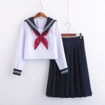 White Three Books JK Uniform Sailor Uniform Female Long Sleeve Student Uniform pleated Skirt Graduation Class Uniform School
