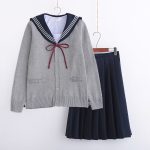 White Three Books JK Uniform Sailor Uniform Female Long Sleeve Student Uniform pleated Skirt Graduation Class Uniform School