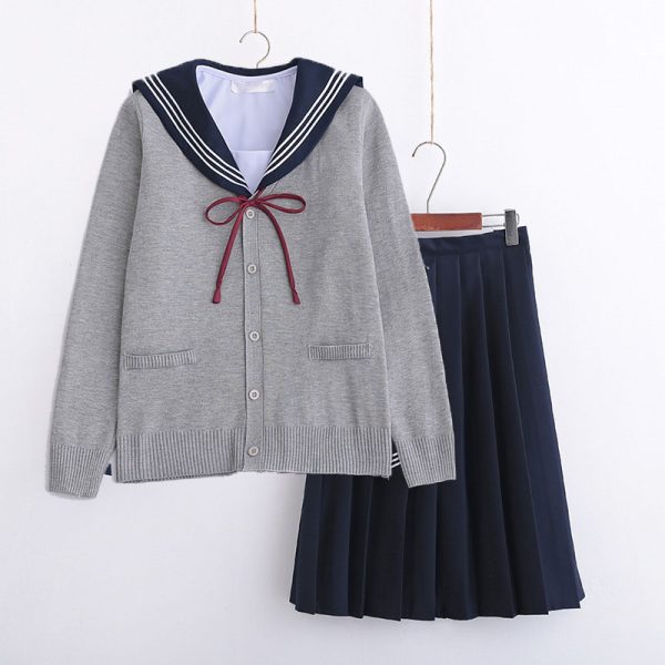 White Three Books JK Uniform Sailor Uniform Female Long Sleeve Student Uniform pleated Skirt Graduation Class Uniform School