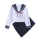 White Three Books JK Uniform Sailor Uniform Female Long Sleeve Student Uniform pleated Skirt Graduation Class Uniform School