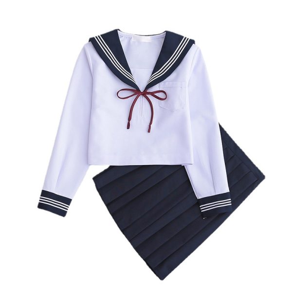 White Three Books JK Uniform Sailor Uniform Female Long Sleeve Student Uniform pleated Skirt Graduation Class Uniform School