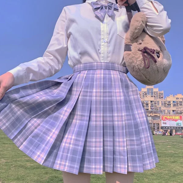 Full set New School Girl Uniform Pleated Skirts Japanese School Uniform High Waist A-Line Plaid Skirt Sexy JK Uniforms for Woman
