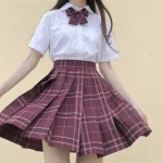 Full set New School Girl Uniform Pleated Skirts Japanese School Uniform High Waist A-Line Plaid Skirt Sexy JK Uniforms for Woman