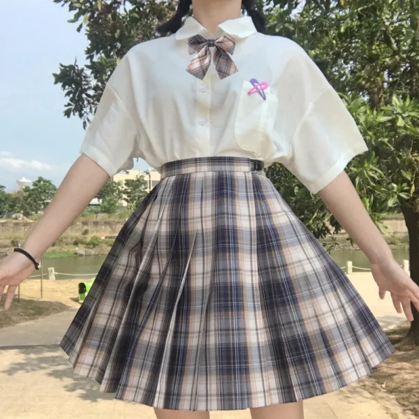 Full set New School Girl Uniform Pleated Skirts Japanese School Uniform High Waist A-Line Plaid Skirt Sexy JK Uniforms for Woman