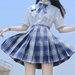 Full set New School Girl Uniform Pleated Skirts Japanese School Uniform High Waist A-Line Plaid Skirt Sexy JK Uniforms for Woman