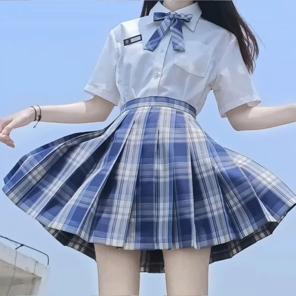 Full set New School Girl Uniform Pleated Skirts Japanese School Uniform High Waist A-Line Plaid Skirt Sexy JK Uniforms for Woman