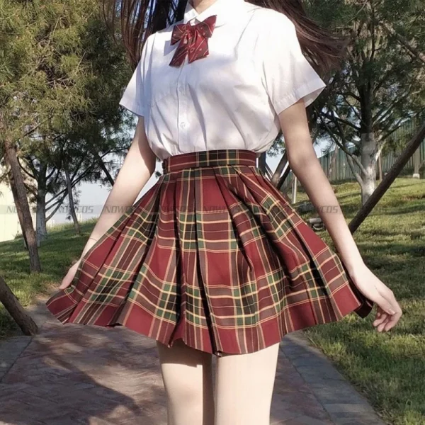 Full set New School Girl Uniform Pleated Skirts Japanese School Uniform High Waist A-Line Plaid Skirt Sexy JK Uniforms for Woman