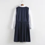 2025 Girls Japanese Korean School Uniform Student Dresses White Long-sleeved Top Shirt Anime Form Navy Blue Vest Pleated Skirt