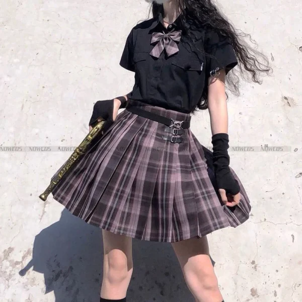 Full set New School Girl Uniform Pleated Skirts Japanese School Uniform High Waist A-Line Plaid Skirt Sexy JK Uniforms for Woman