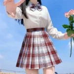 Full set New School Girl Uniform Pleated Skirts Japanese School Uniform High Waist A-Line Plaid Skirt Sexy JK Uniforms for Woman