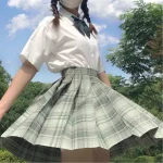 Full set New School Girl Uniform Pleated Skirts Japanese School Uniform High Waist A-Line Plaid Skirt Sexy JK Uniforms for Woman