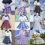 Full set New School Girl Uniform Pleated Skirts Japanese School Uniform High Waist A-Line Plaid Skirt Sexy JK Uniforms for Woman